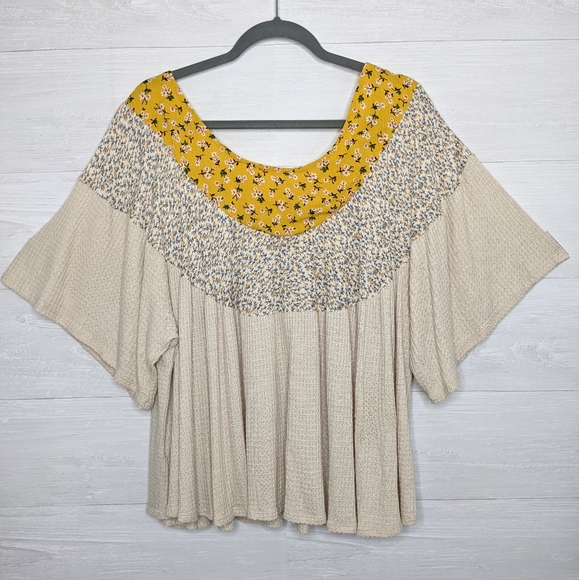 Hummingbird Boho Daisy Blouse Yellow Beige Large - Picture 6 of 7